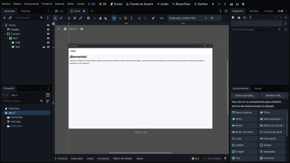 A desktop program: screens the size of a computer (1280 × 720).