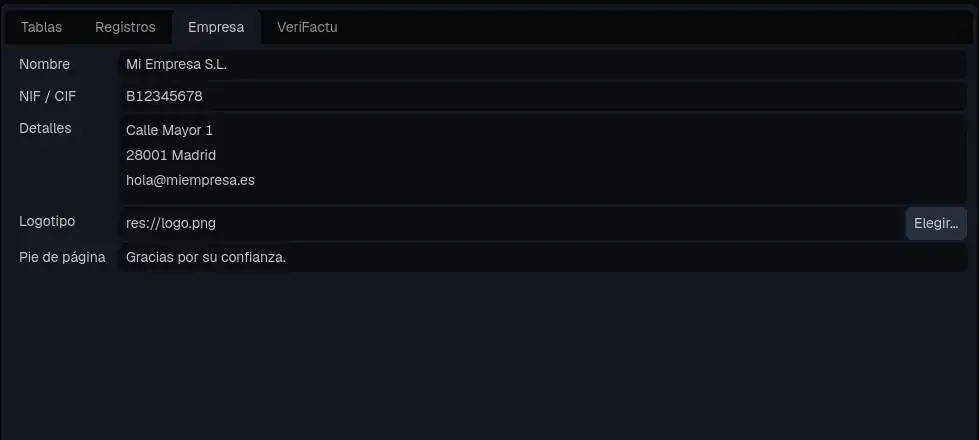 The Company tab of the Data panel.
