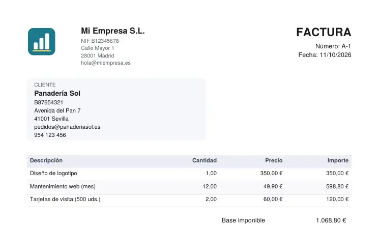 And its PDF, with your company's details and the client's.