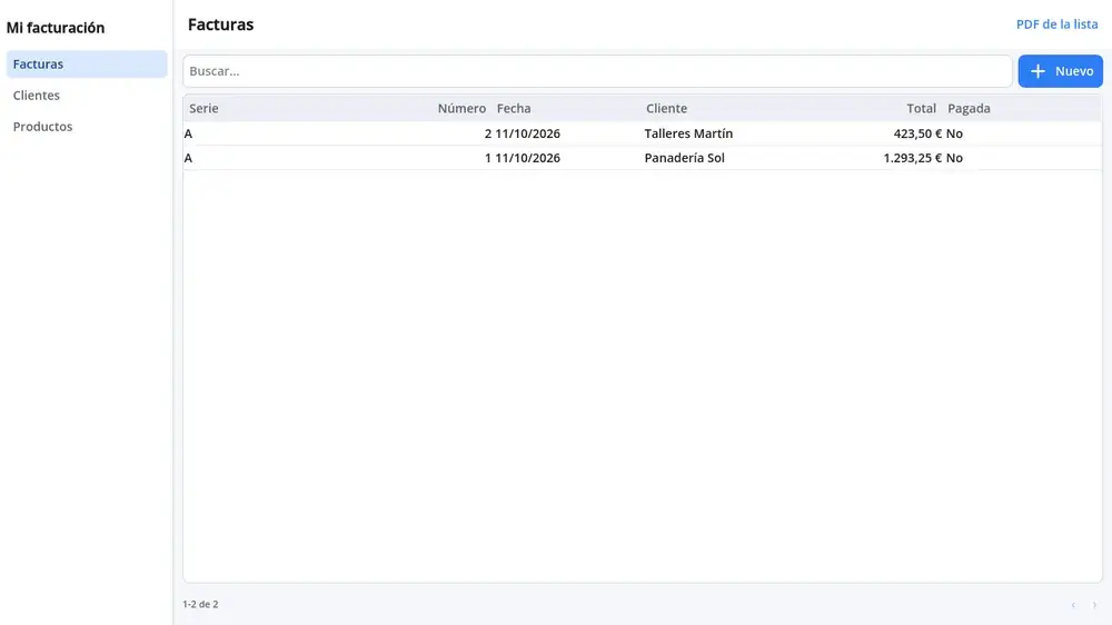 The list of invoices.