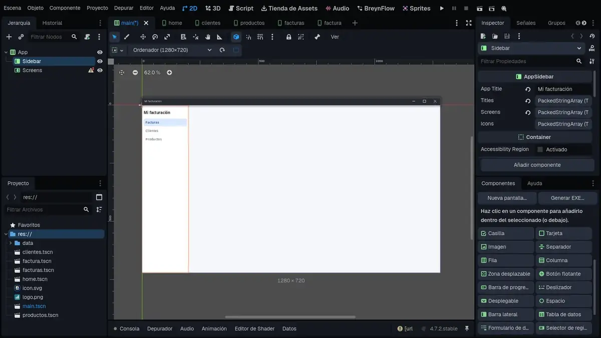 The sidebar with its three sections.
